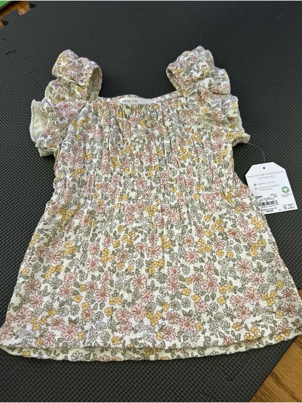 Smocked Floral Ruffle-Sleeve Top for Kids - White with Pink & Yellow Flowers